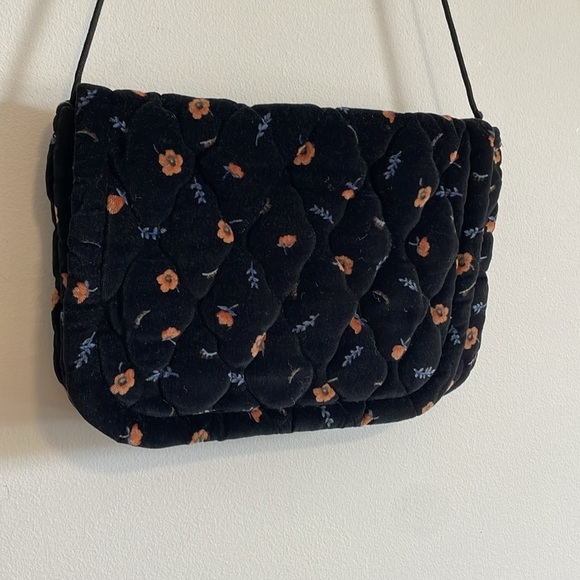 Cottagecore Quilted Floral Purse Black Velour Strap Soft Boho New Beginnings - Picture 2 of 12